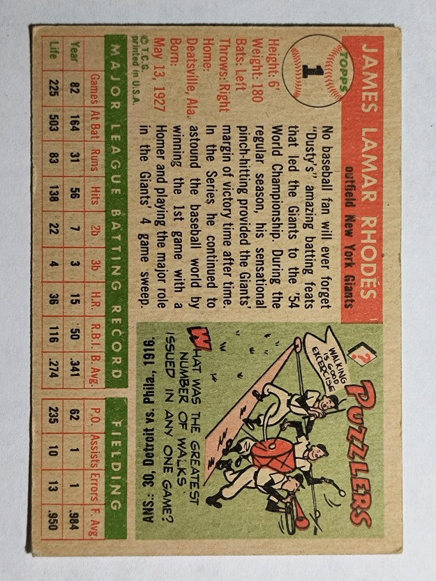 1955 Topps #1 Dusty Rhodes (VGEX)