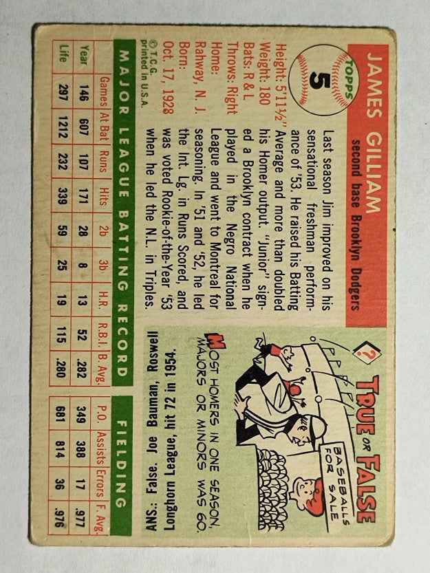 1955 Topps #5 Jim Gilliam (VG)