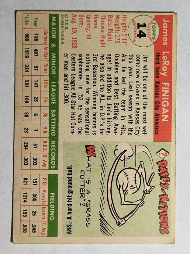 1955 Topps #14 Jim Finigan RC (VG)