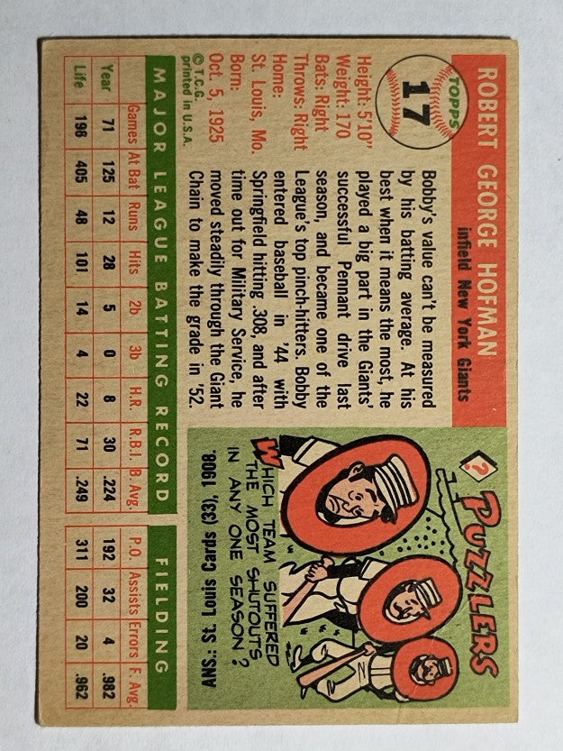 1955 Topps #17 Bobby Hofman (VG)