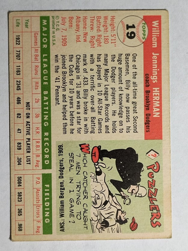 1955 Topps #19 Billy Herman CO (VGEX)