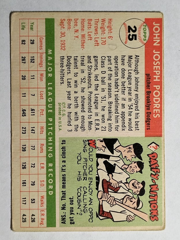 1955 Topps #25 Johnny Podres (VG)