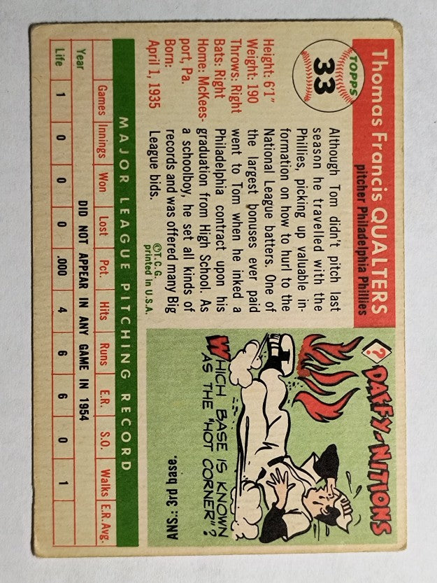 1955 Topps #33 Tom Qualters (VGEX)