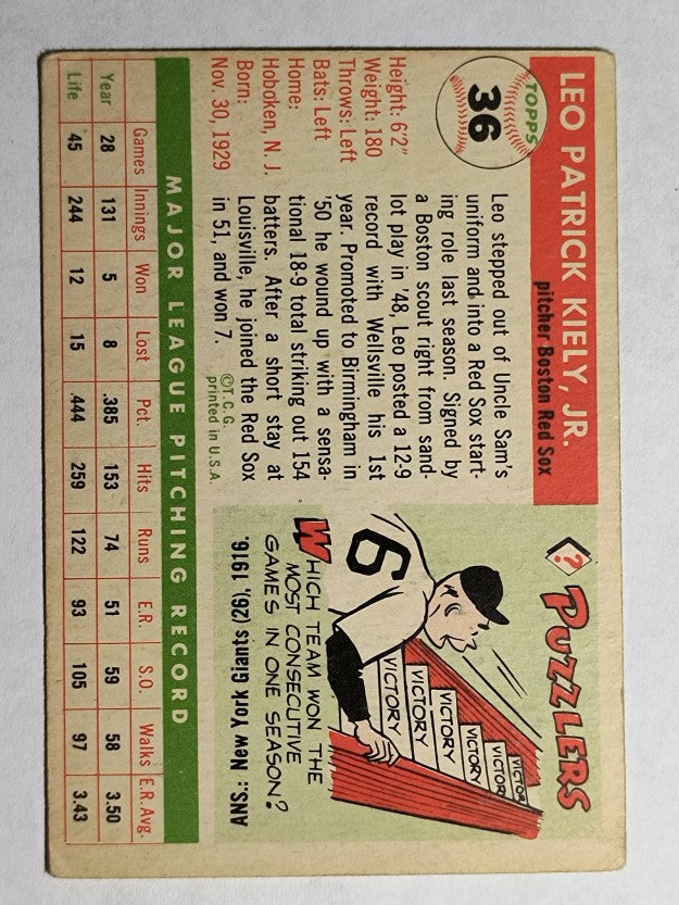 1955 Topps #36 Leo Kiely (VG)