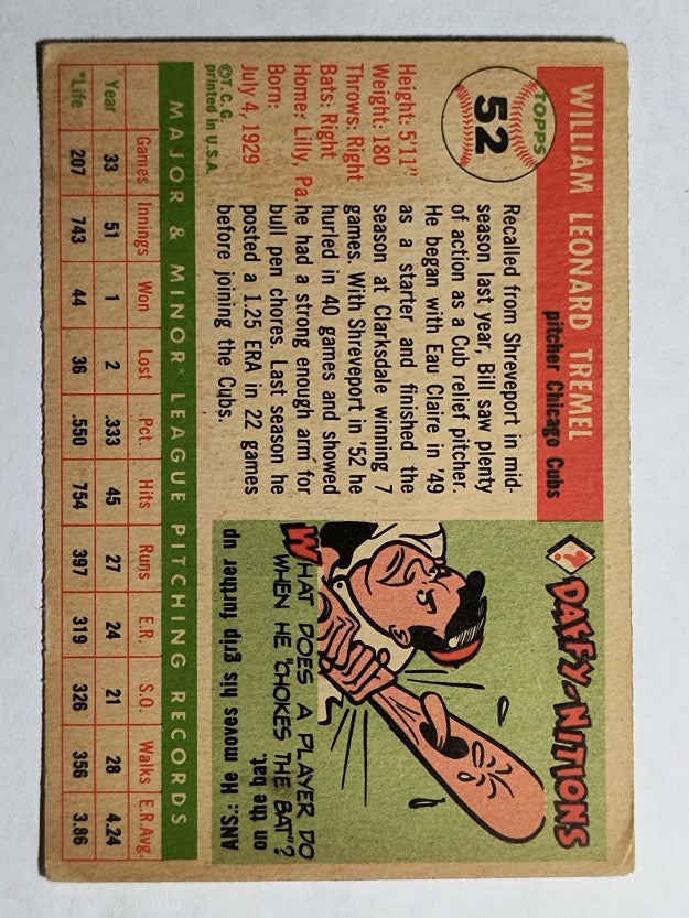 1955 Topps #52 Bill Tremel RC (VG)