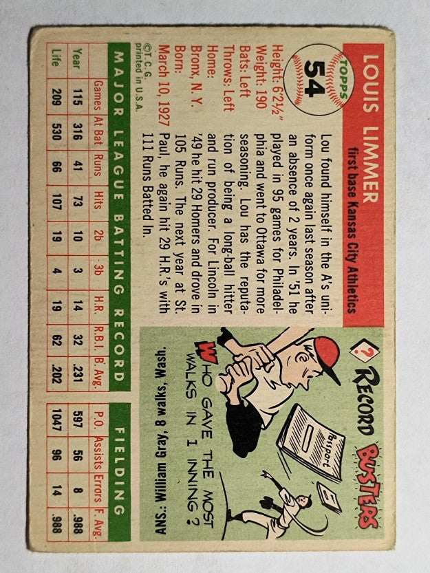 1955 Topps #54 Lou Limmer (VG)