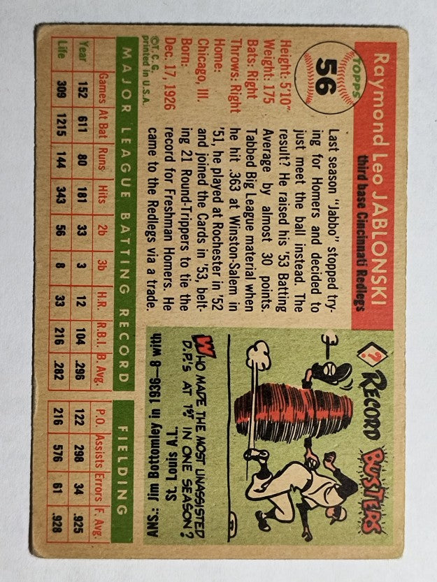 1955 Topps #56 Ray Jablonski (VG)