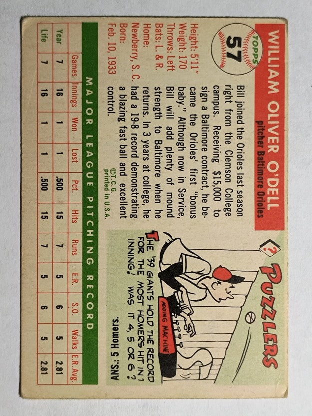 1955 Topps #57 Billy O'Dell RC (VG)