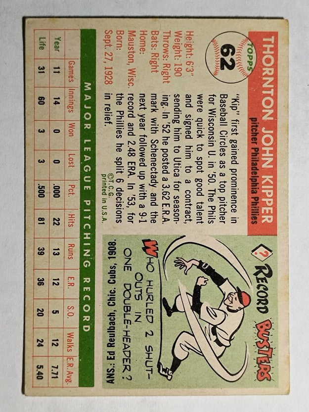 1955 Topps #62 Thornton Kipper (VGEX)