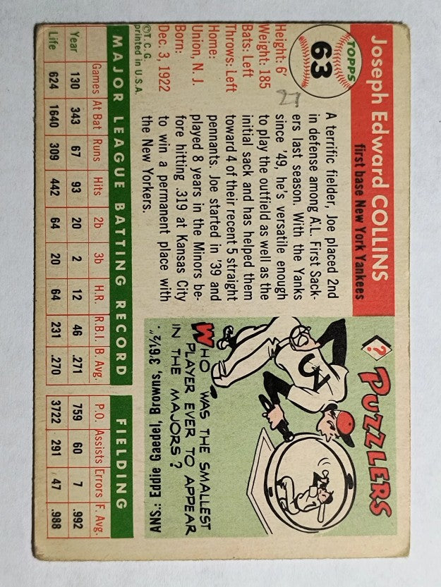 1955 Topps #63 Joe Collins (VG)