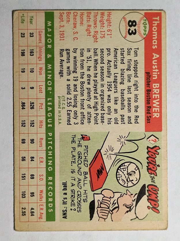 1955 Topps #83 Tom Brewer RC (VG)