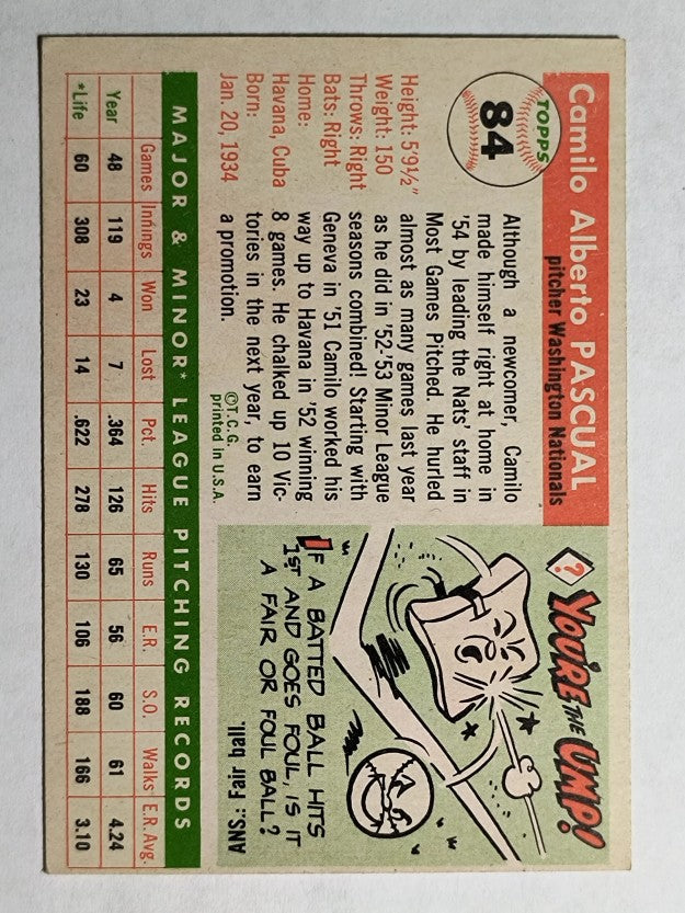 1955 Topps #84 Camilo Pascual RC (VGEX)