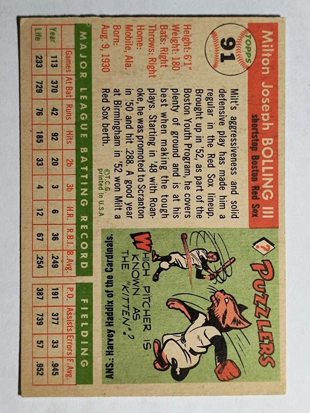 1955 Topps #91 Milt Bolling (EX)