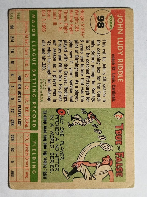1955 Topps #98 John Riddle CO (VG)