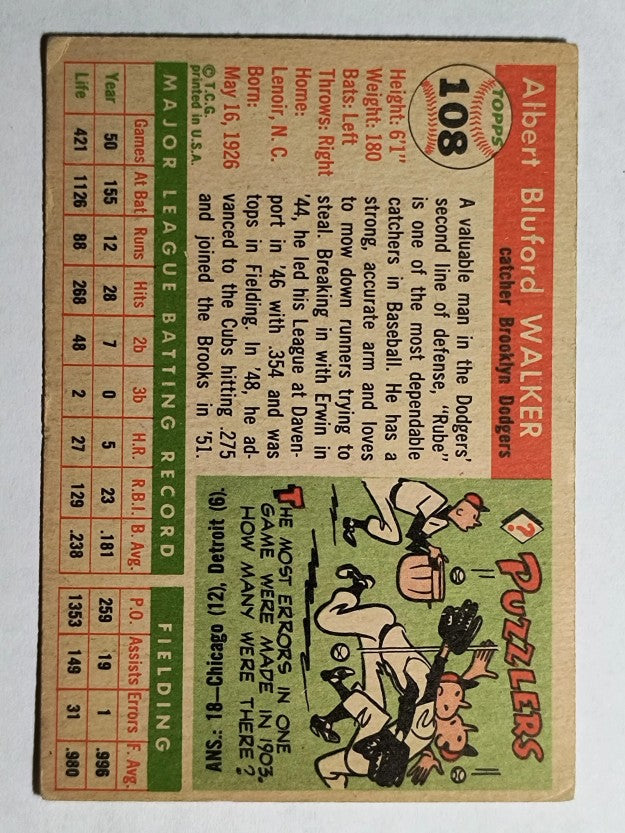 1955 Topps #108 Rube Walker (VGEX)