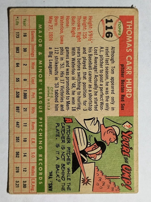 1955 Topps #116 Tom Hurd RC (GOOD)
