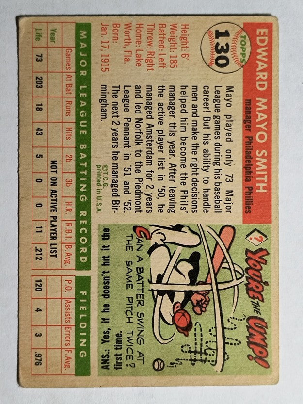 1955 Topps #130 Mayo Smith MG RC (VG)