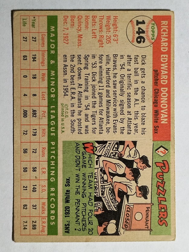 1955 Topps #146 Dick Donovan RC (VGEX)