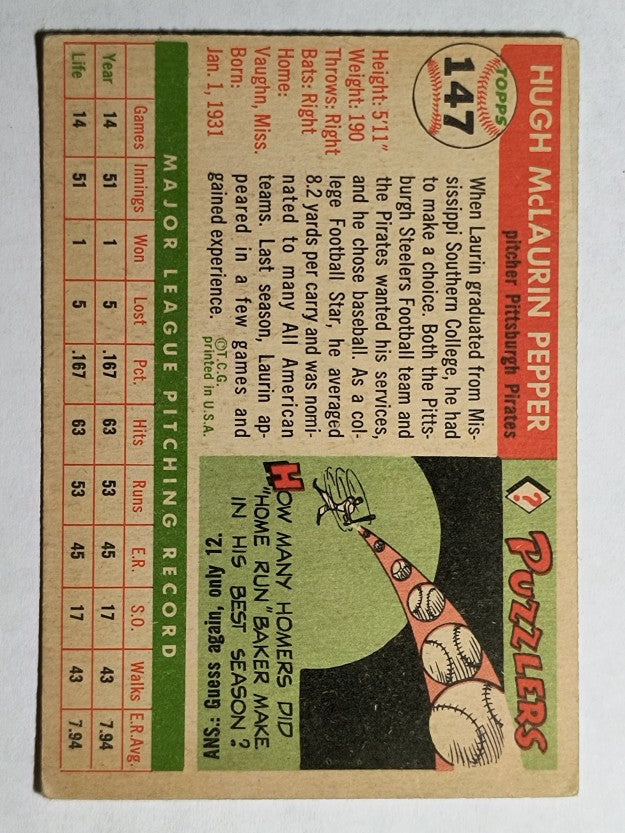 1955 Topps #147 Hugh Pepper RC (VGEX)