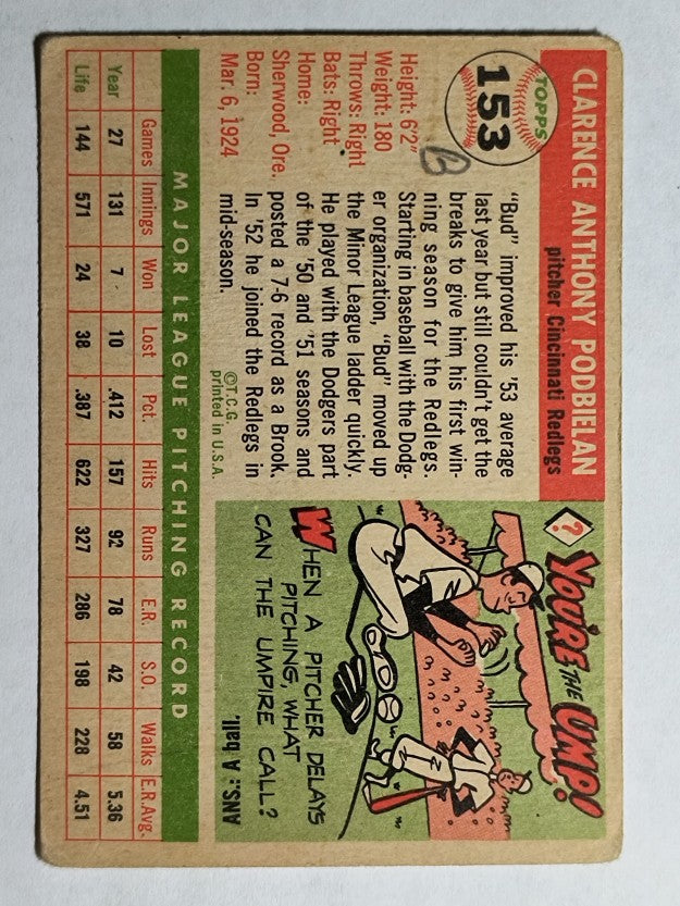 1955 Topps #153 Bud Podbielan (VG)