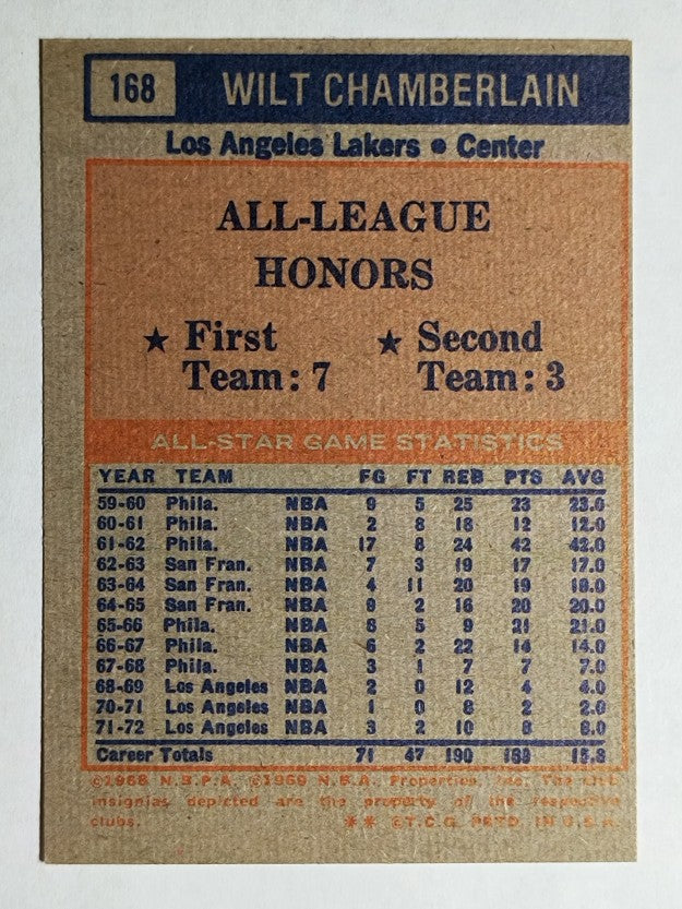 1972-73 Topps #168 Wilt Chamberlain AS (EXMT)