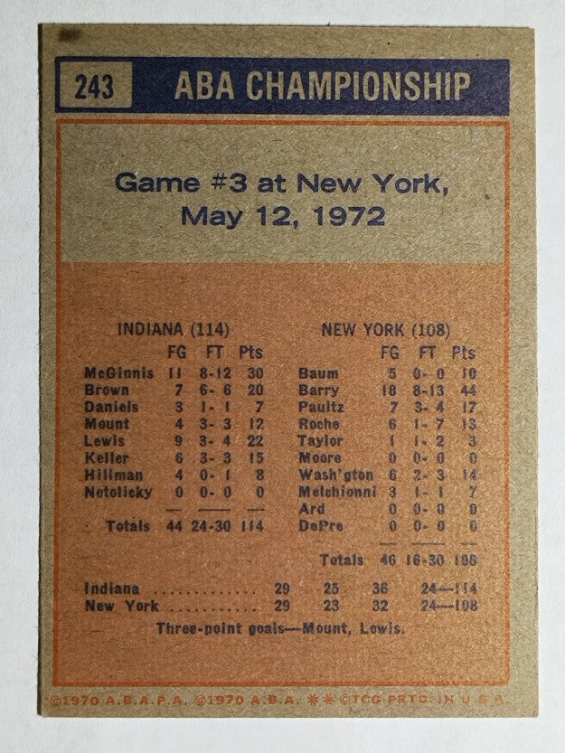 1972-73 Topps #243 Playoffs G3/George McGinnis (EXMT)
