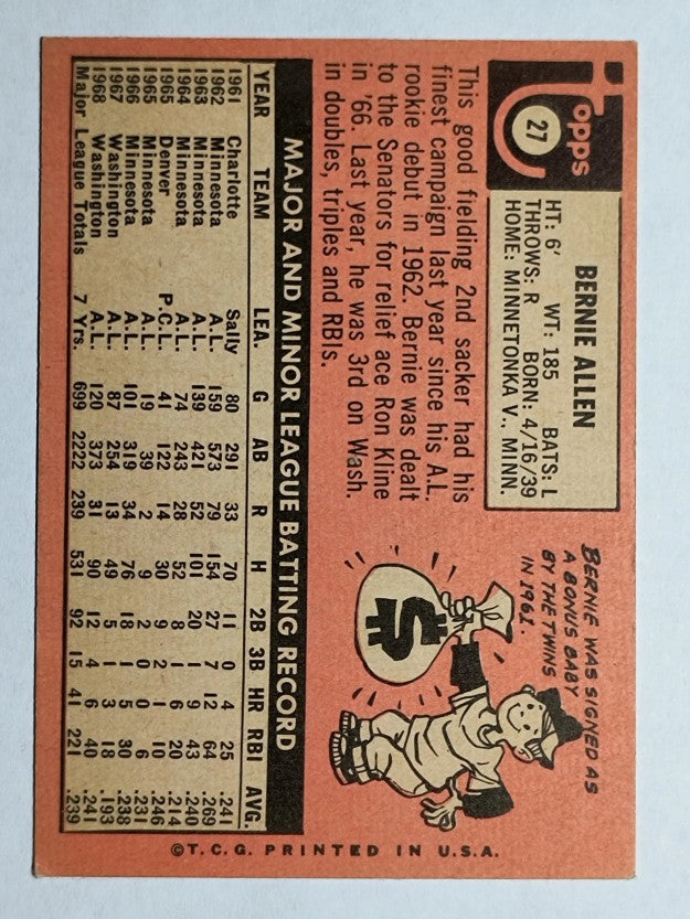 1969 Topps #27 Bernie Allen (EX)