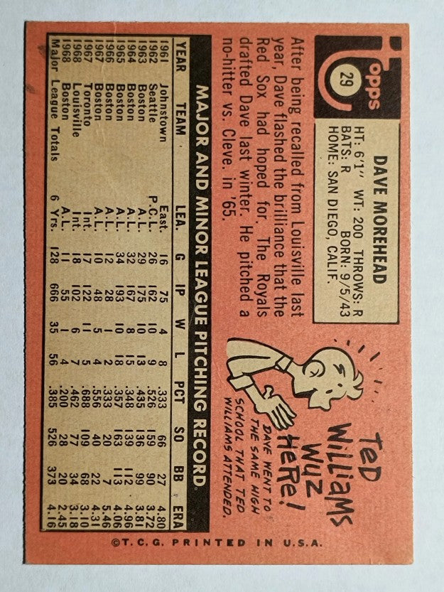 1969 Topps #29 Dave Morehead (GOOD)