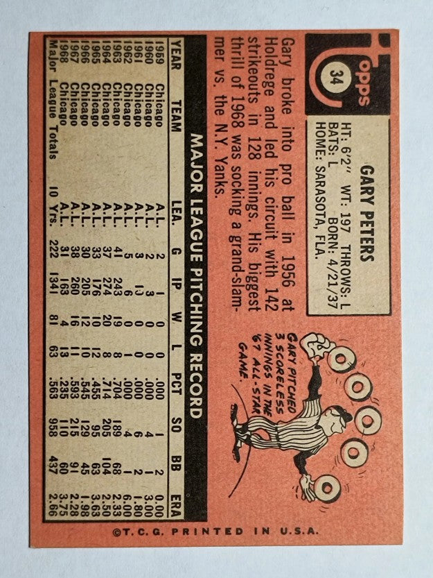 1969 Topps #34 Gary Peters (Trimmed)