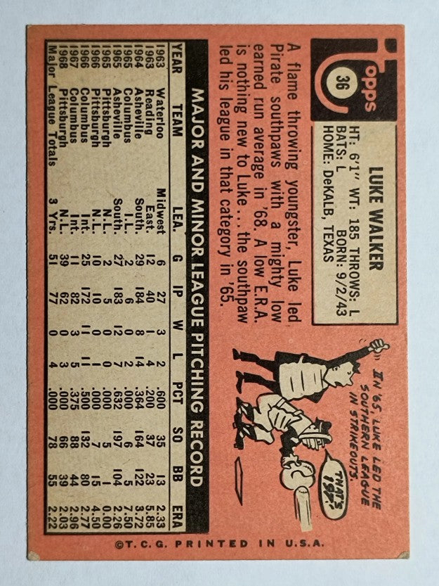 1969 Topps #36 Luke Walker (VG)