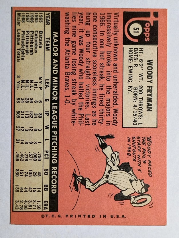 1969 Topps #51 Woody Fryman (EXMT)