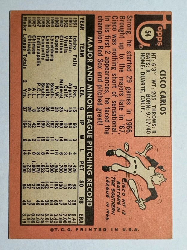 1969 Topps #54 Cisco Carlos (VGEX)