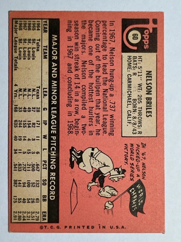 1969 Topps #60 Nelson Briles (VGEX)