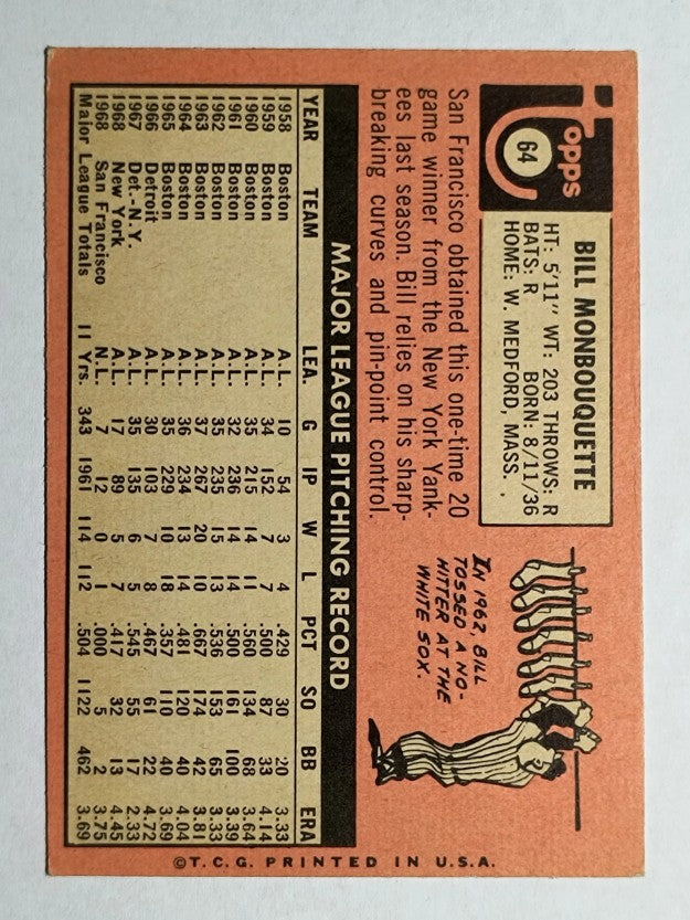 1969 Topps #64 Bill Monbouquette (EX)