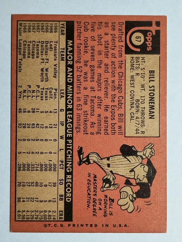 1969 Topps #67 Bill Stoneman (VGEX)