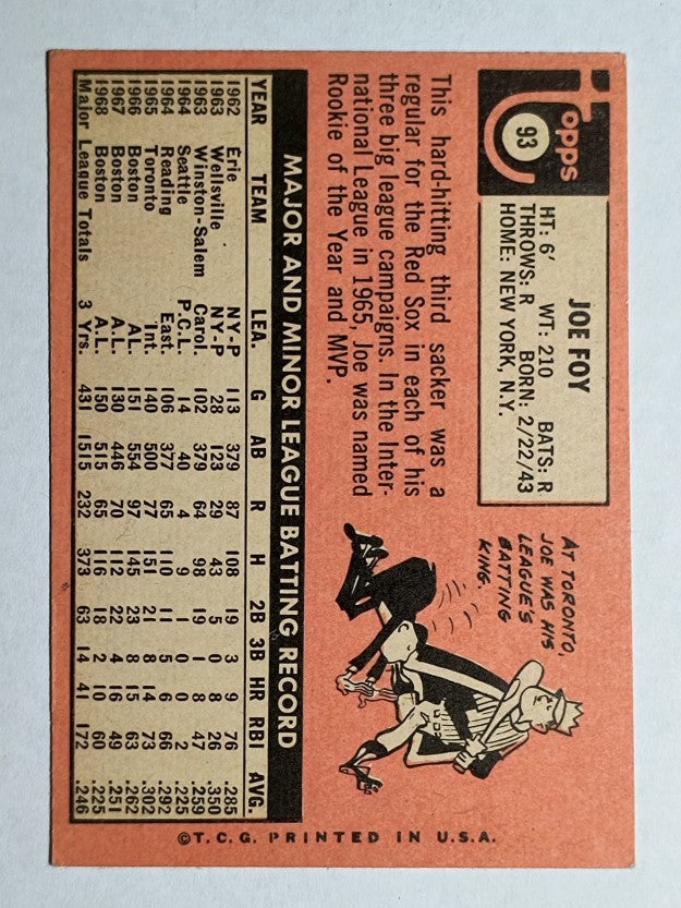 1969 Topps #93 Joe Foy (VGEX)