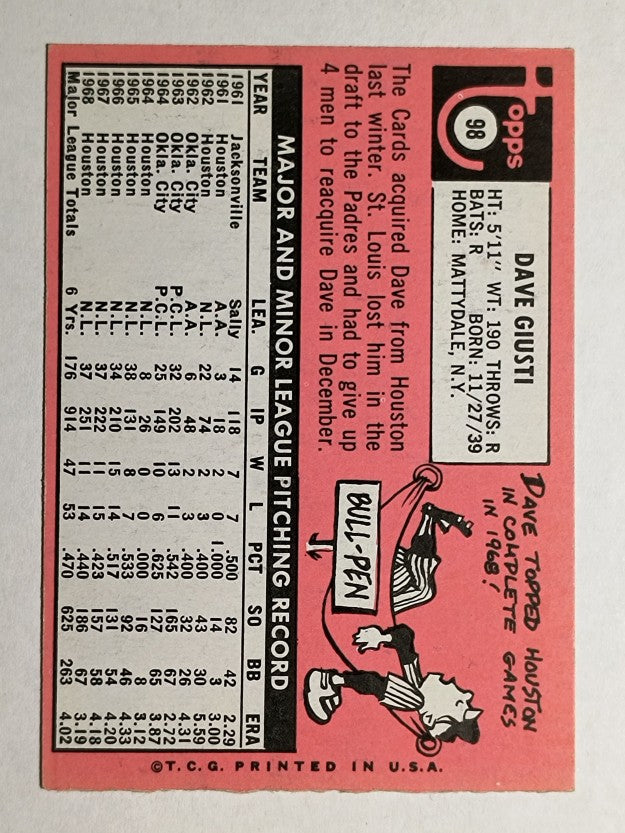 1969 Topps #98 Dave Giusti (EX)