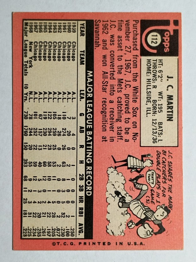 1969 Topps #112 J.C. Martin (EXMT)