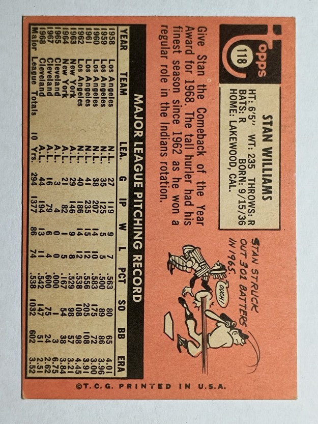 1969 Topps #118 Stan Williams (EX)
