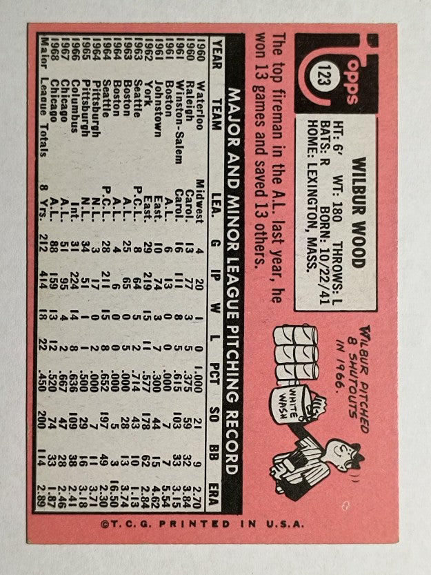 1969 Topps #123 Wilbur Wood (EX)