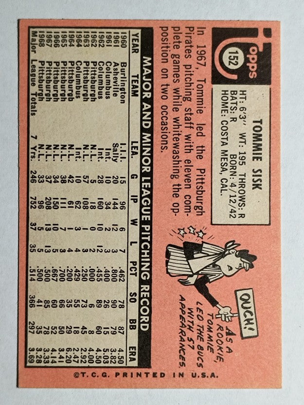 1969 Topps #152 Tommie Sisk (NMMT)