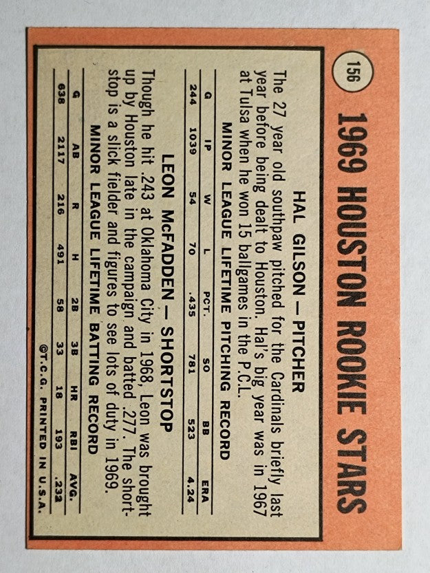 1969 Topps #156 Rookie Stars/Hal Gilson/Leon McFadden RC (EXMT)