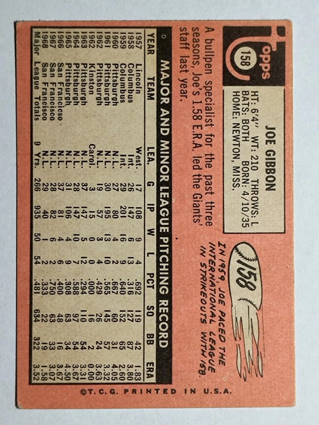1969 Topps #158 Joe Gibbon (EX)