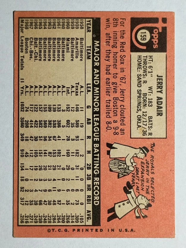 1969 Topps #159 Jerry Adair (VGEX)