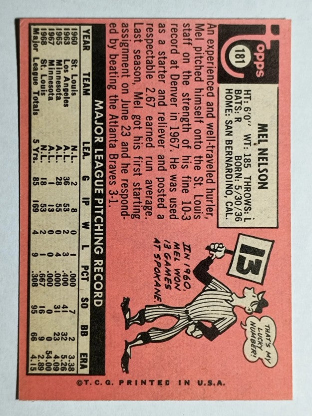 1969 Topps #181 Mel Nelson (EXMT)