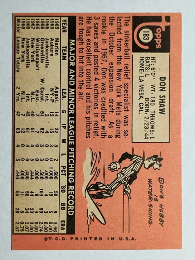 1969 Topps #183 Don Shaw (EX)