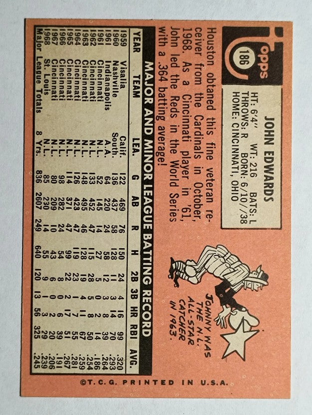 1969 Topps #186 Johnny Edwards (NM)