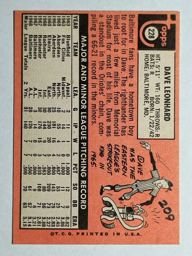 1969 Topps #228 Dave Leonhard (EXMT)
