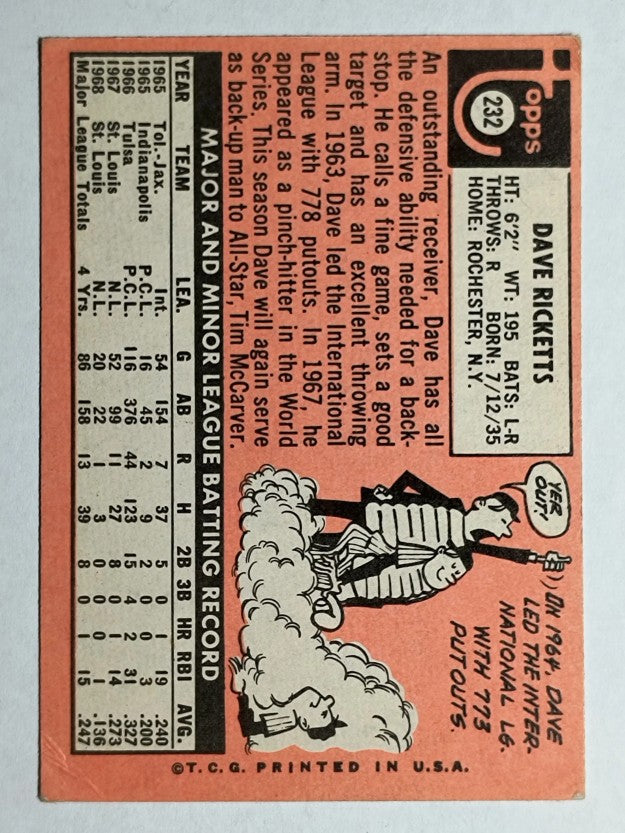 1969 Topps #232 Dave Ricketts (GOOD)