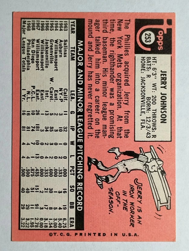 1969 Topps #253 Jerry Johnson RC (EXMT)